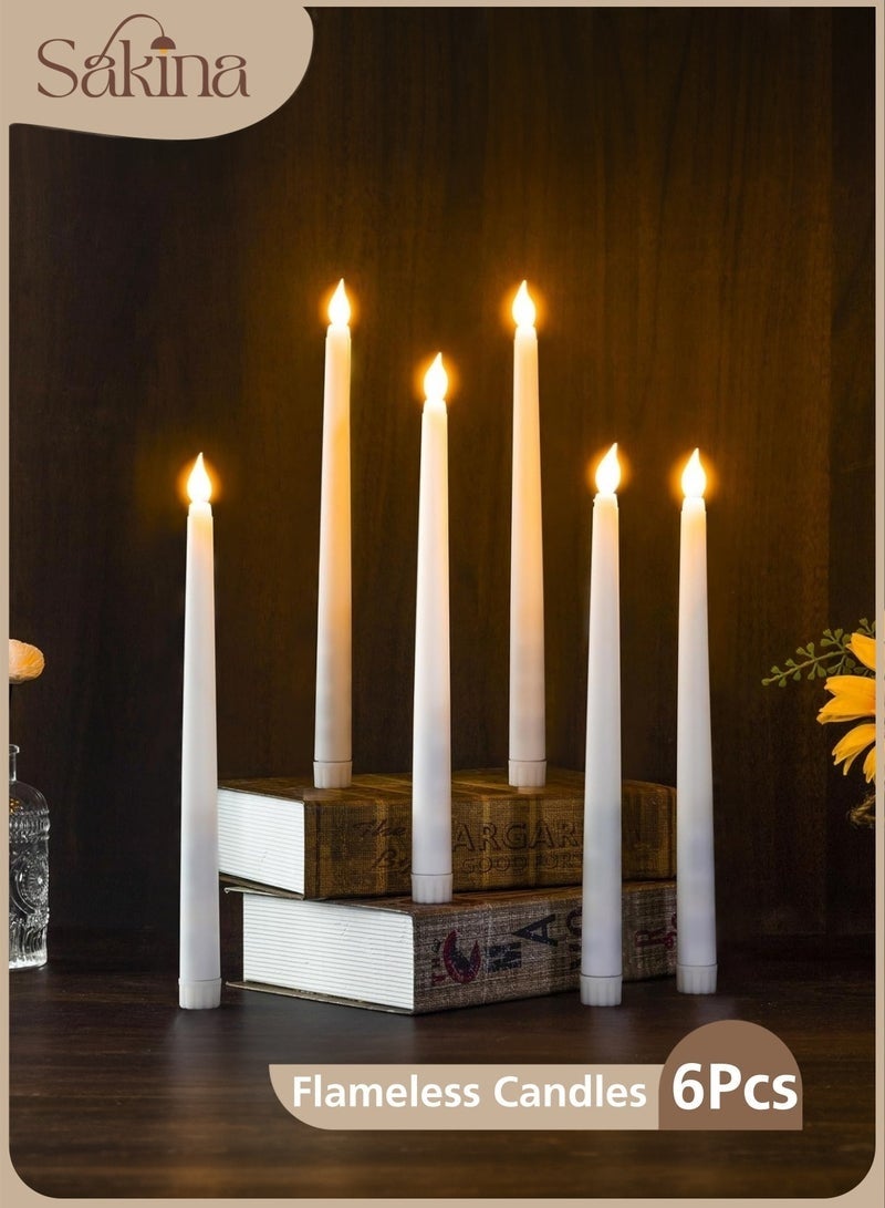 Sakina Pack of 6 Flameless Taper LED Candles, Battery Operated Candle Lights with Realistic 3D Wick, Warm Yellow Flickering Flame, Ideal for Table Centerpieces, Weddings, Birthdays, Parties, Festivals - Image 1